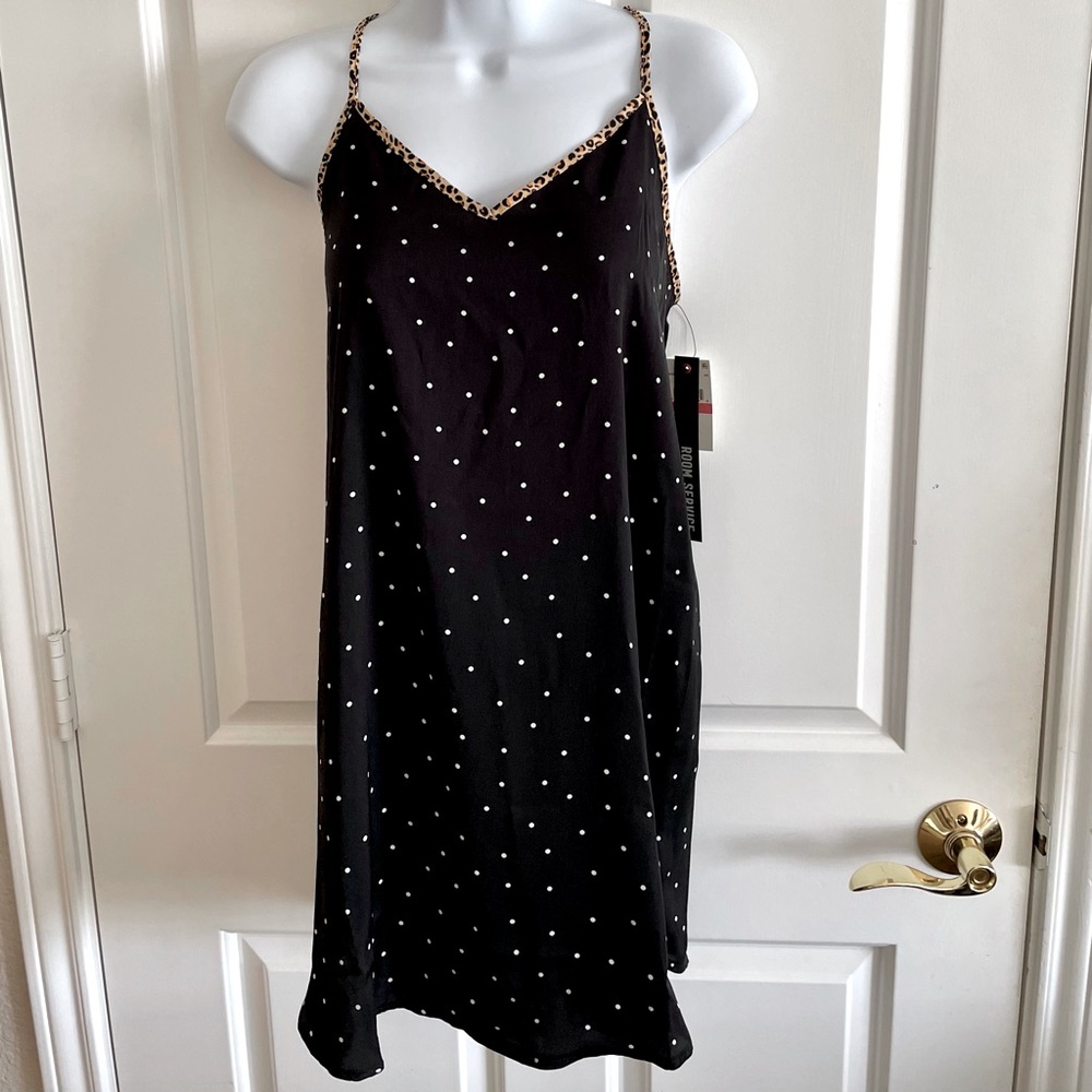 Nordstroms Slip Dress by “Room Service” Black & White Polka Dots & Leopard 🐆trim